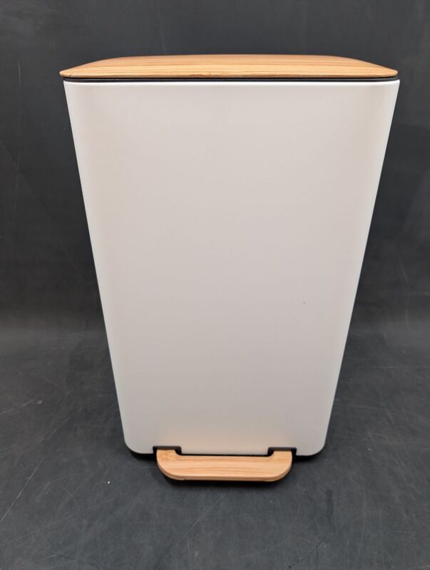 HJH OFFICE CLEAN NATURA Mülleimer Metall Creme/Walnuss 36x62 cm stabil - 4064323107323