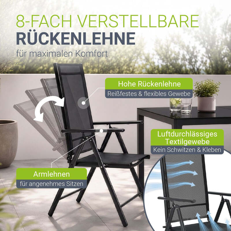 Gartengarnitur Milano 9-teilig Gartenmöbelset Tisch Stühle dunkelgrau Set - 4260565523024