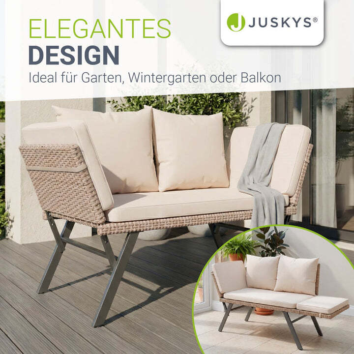 Polyrattan Gartenbank Calvia Creme Sand Liegefunktion 2-3 Personen Multifunktion - 4262437187501