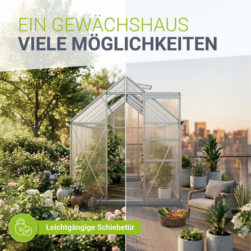 Aluminium Gewächshaus 7,2 m² mit Stahlfundament für optimale Pflanzenbedingungen - 4262437187334