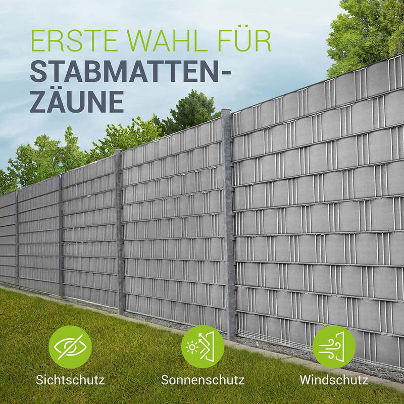 Sichtschutzstreifen PVC Sichtschutzband 19cm x 35m 4er Set hellgrau für Zäune - 4260565524595