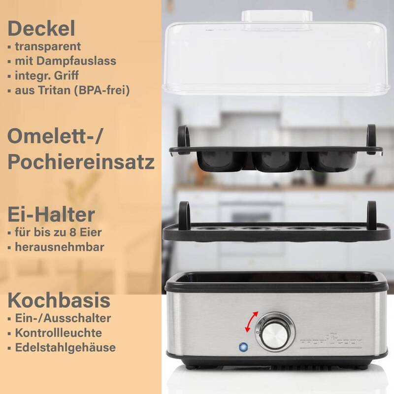 ProfiCook Eierkocher Eierbereiter Omelett Pochierer Einsatz 8Eier Edelstahl - 4006160112757