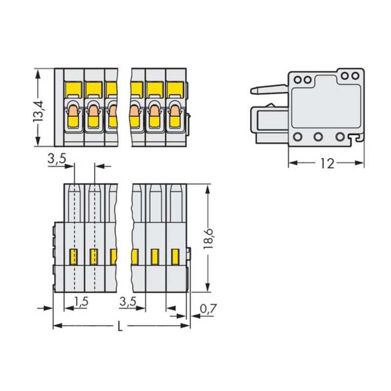 Wago Buchsengehäuse Kabel Steckverbinder Federleiste Lichtgrau 6pol 100 Stück - 4044918493017