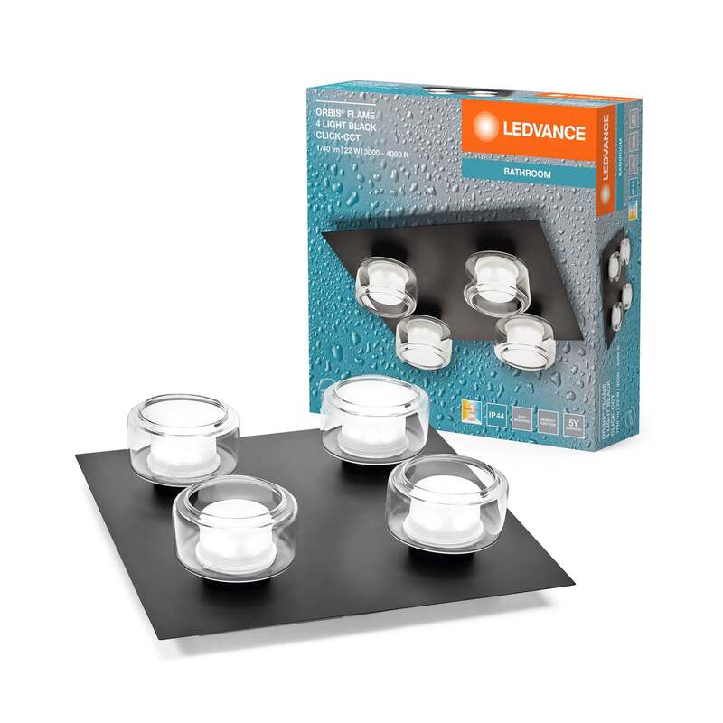 LEDVANCE LED-Deckenleuchte Orbis Flame schwarz 4-fl IP44 1740lm 3000K-4000K - 4099854275999
