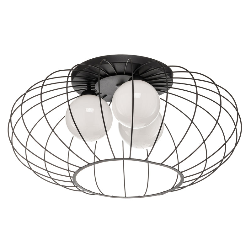 Euluna Deckenlampe Kronos Käfig schwarz drei Opalkugeln Deko-Deckenlampe E14 - 5902693744269