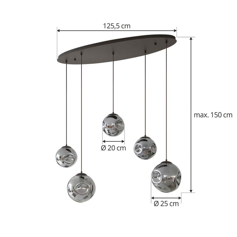 Lindby Hängeleuchte Valentina LED Pendelleuchte dimmbar grau 125cm 5-flammig - 4251911774726