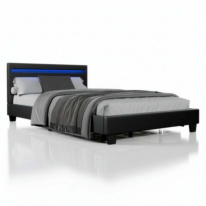 Polsterbett Paris Bettgestell 120x200 cm LED-Beleuchtung und Lattenrost schwarz - 4260565522065