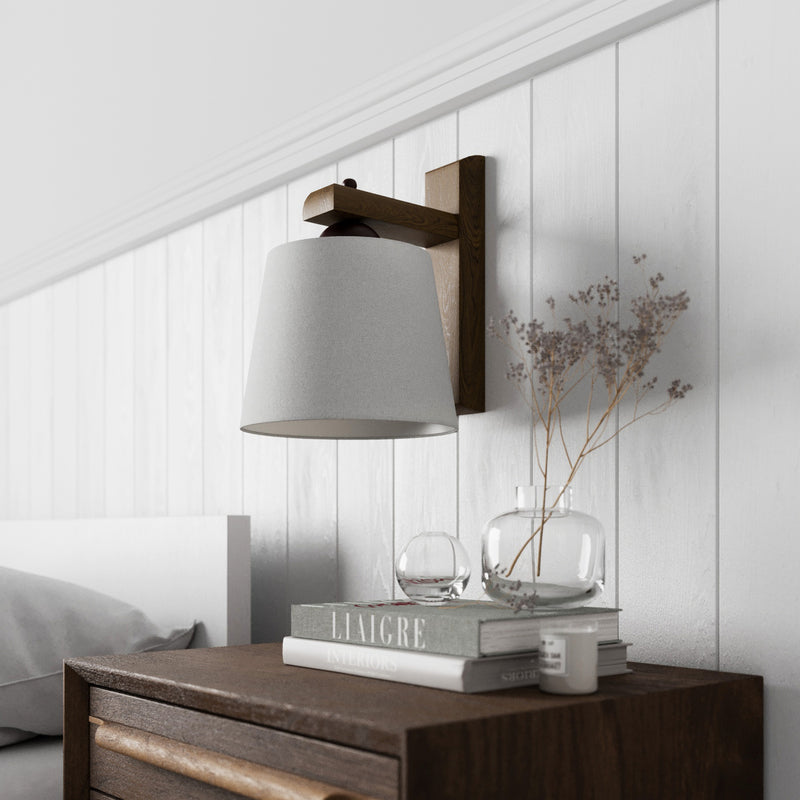 Lamkur Wandleuchte Sweden LED Wandlampe Holzgestell dimmbar nussbaum weiß - 5907687436298