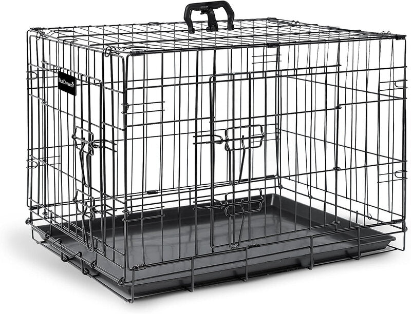 Furdreams Hundekäfig Transportbox 36-Zoll Metallkäfig schwarz 2 Türen faltbar781 - 5060530405466