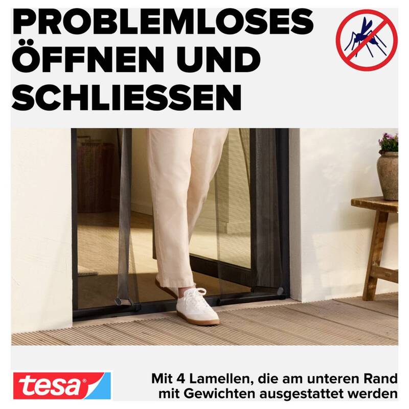 Tesa Tür-Fliegengitter Insektenschutz anthrazit 0,95m x 2,20m für Innen/Außen - 4042448163431