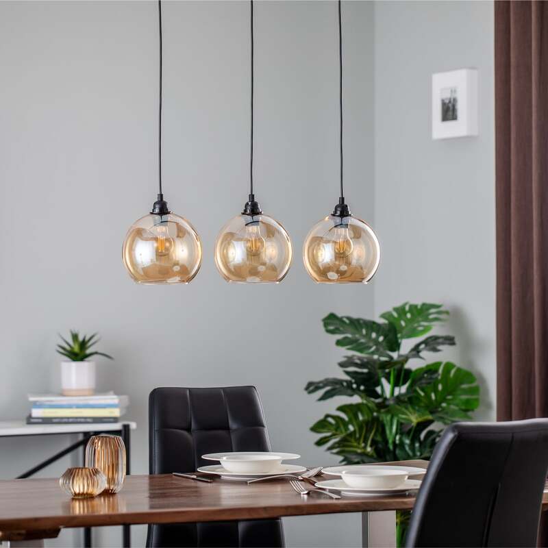 Opviq Hängelampe Gold 022 Hängeleuchte Leuchte Lampe 3-flammig linear Glas Ø20cm - 8682870091184