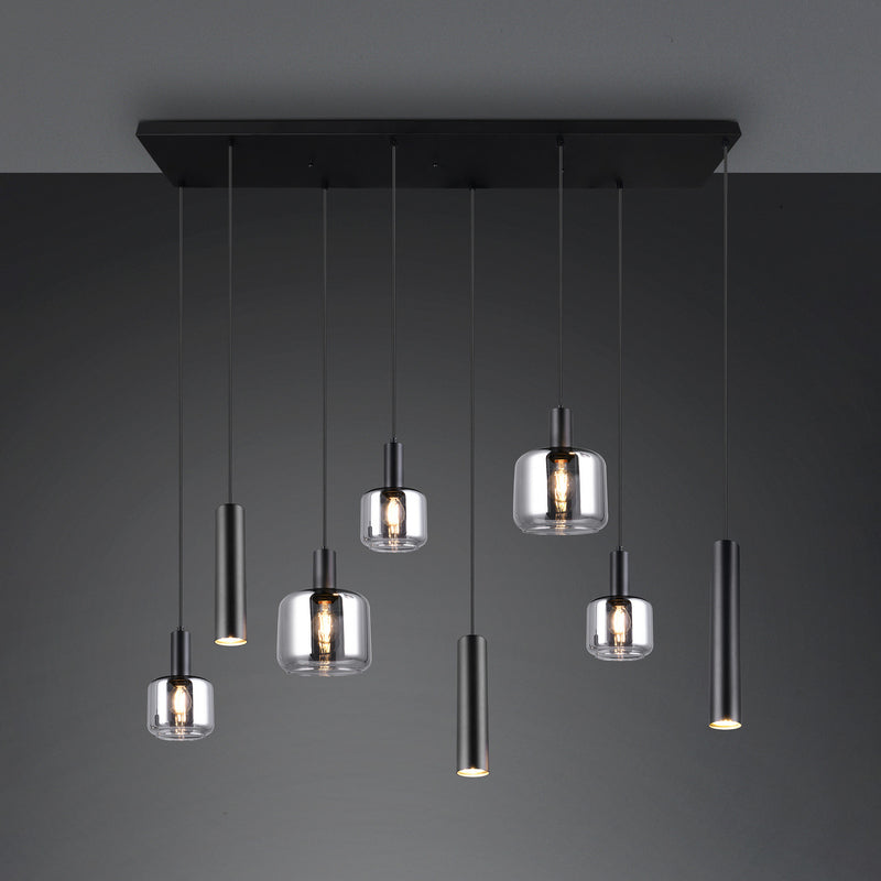 TRIO LIGHTING Hängelampe Pendelleuchte Mataro chrom/schwarz 118cm 8-flg Glas - 4017807612929