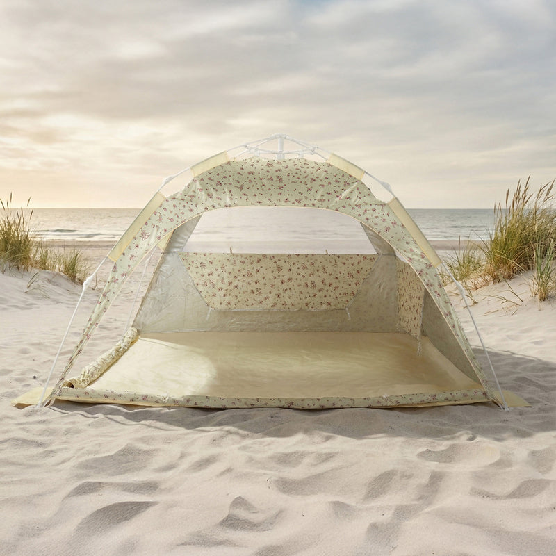 Bieco Strandzelt Vintage Flowers UV-beständig Familienzelt mit Sichtfenster 3x3m - 4005544206303