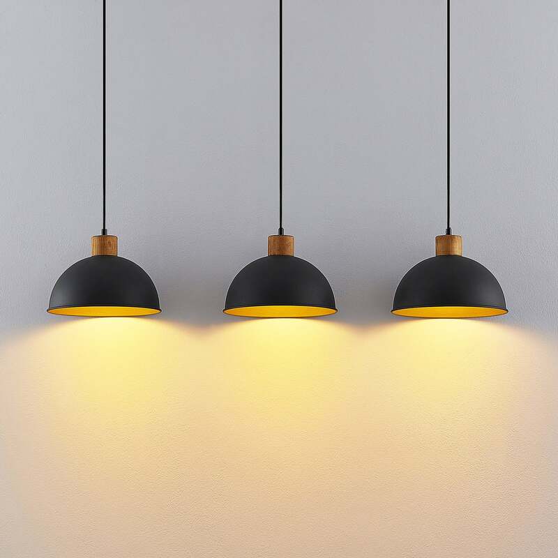 Lindby Hängeleuchte Flurin LED Pendelleuchte dimmbar schwarz-gold 107x26cm 3-flg - 4251096599930