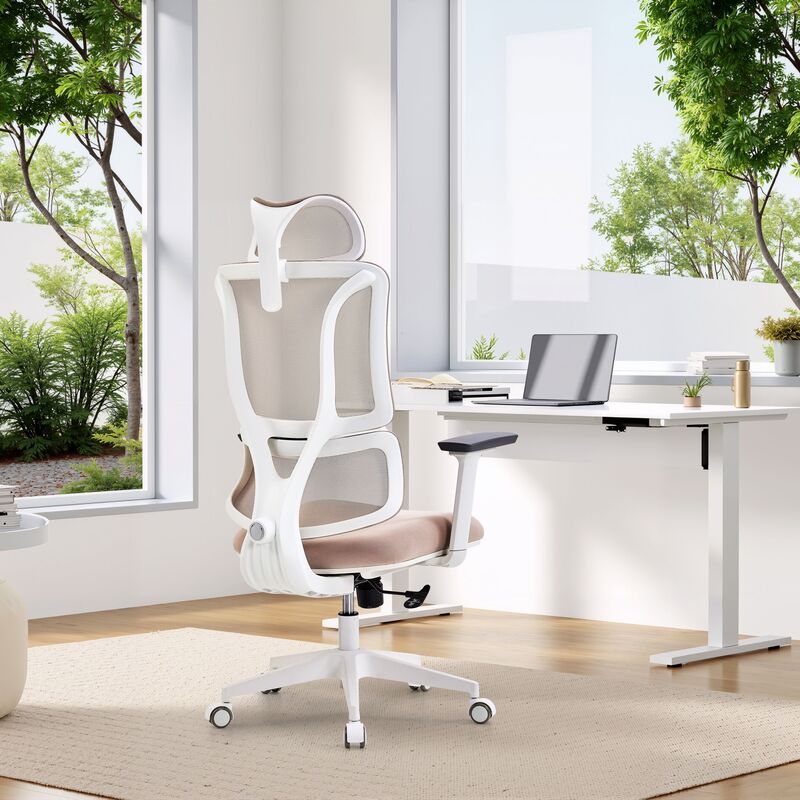 MyBuero Bürostuhl Schreibtischstuhl ERGOMY W Netzstoff Stoff Armlehnen Beige - 4064323130000