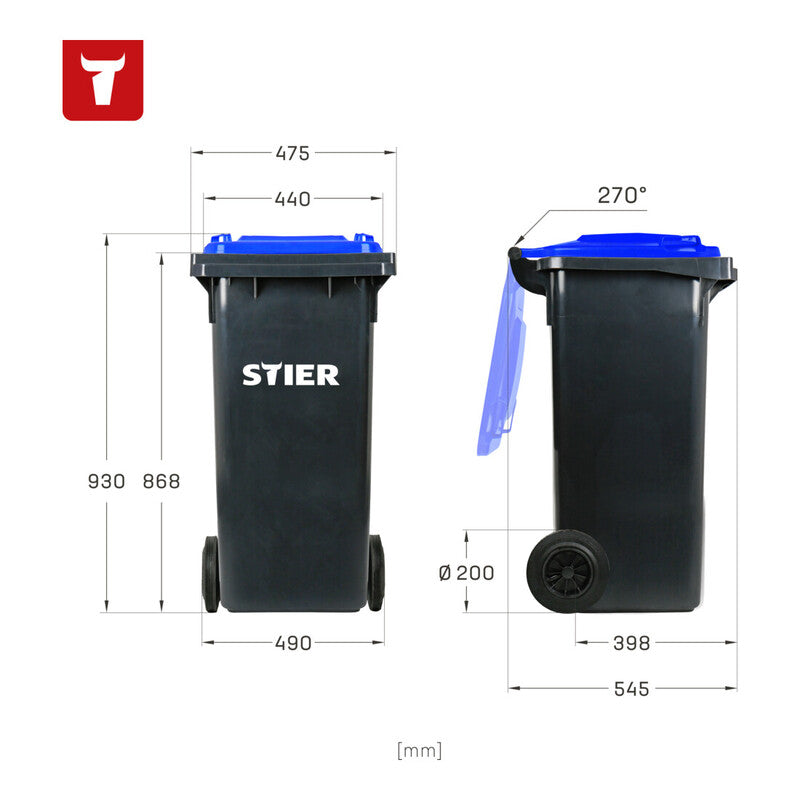 STIER Müllgroßbehälter Abfallbehälter 80l grau UV-stabilisiert 445x520x939mm - 4251709624523