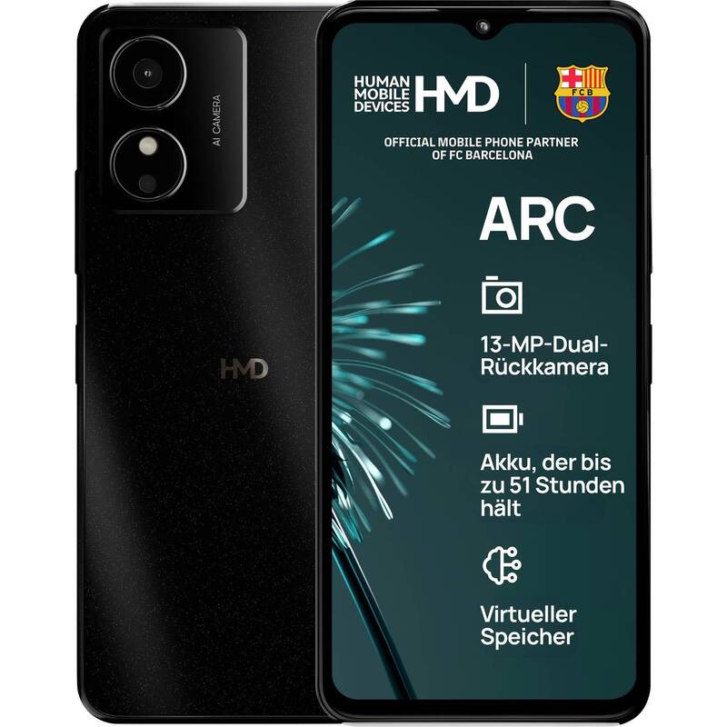 HMD Smartphone Arc 64GB Schwarz Mobiltelefon 6.52 Zoll Android 14 LTE 4G IP54 - 6438409099372