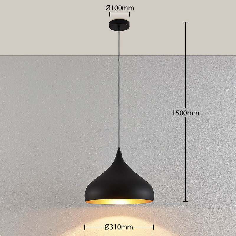 Lindby Hängelampe Hängeleuchte Ritana LED Pendelleuchte Lampe schwarz-gold Ø31cm - 4251096559866