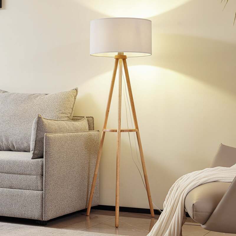 Lindby Stehleuchte Adamio Stehlampe Standleuchte Leuchte weiß Stoff Ø 45,5 cm - 4251911792201