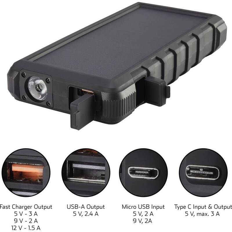 Voltcraft Solar-Powerbank 24000 mAh Akku Ladegerät USB schwarz 3 Ausgänge 6000 - 4053199521562