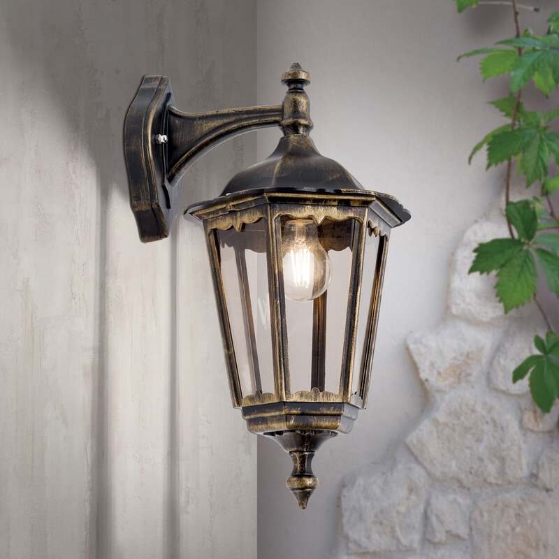 Orion Außenwandleuchte Puchberg hängend schwarz-gold dimmbar IP43 Aluminium 45cm - 9003090174232