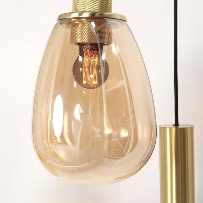 Hängeleuchte Reflexion 9-flammig Metall Glas messing amber dimmbar 140 cm - 8712746172966