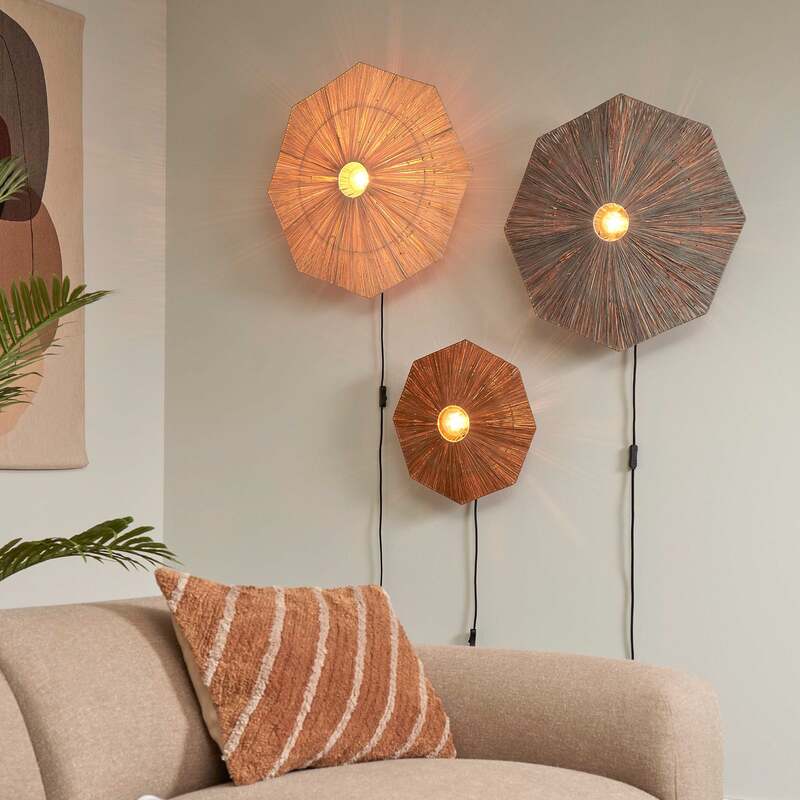 Good & Mojo Wandleuchte Panama LED Wandlampe Holz Eisen dunkelgrau Ø65cm 1x60W - 8716248095617