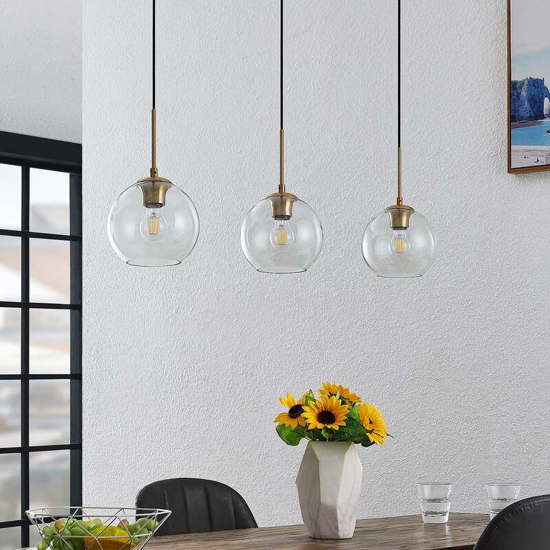 Lindby Hängelampe Hängeleuchte Grady LED Pendelleuchte dimmbar messing klar - 4251911725759