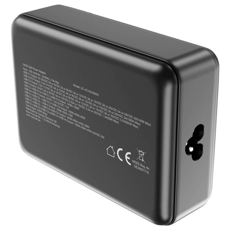 VOLTCRAFT UC-4C1A240W01 USB Ladegerät 240W 4x USB-C 1x USB-A Schwarz GaN - 4064161472294