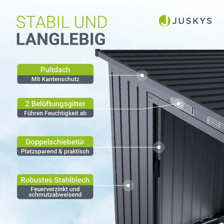 Gerätehaus Metall Geräteschuppen verzinkter Stahl Bodenrahmen Größe M Dunkelgrau - 4262437186511