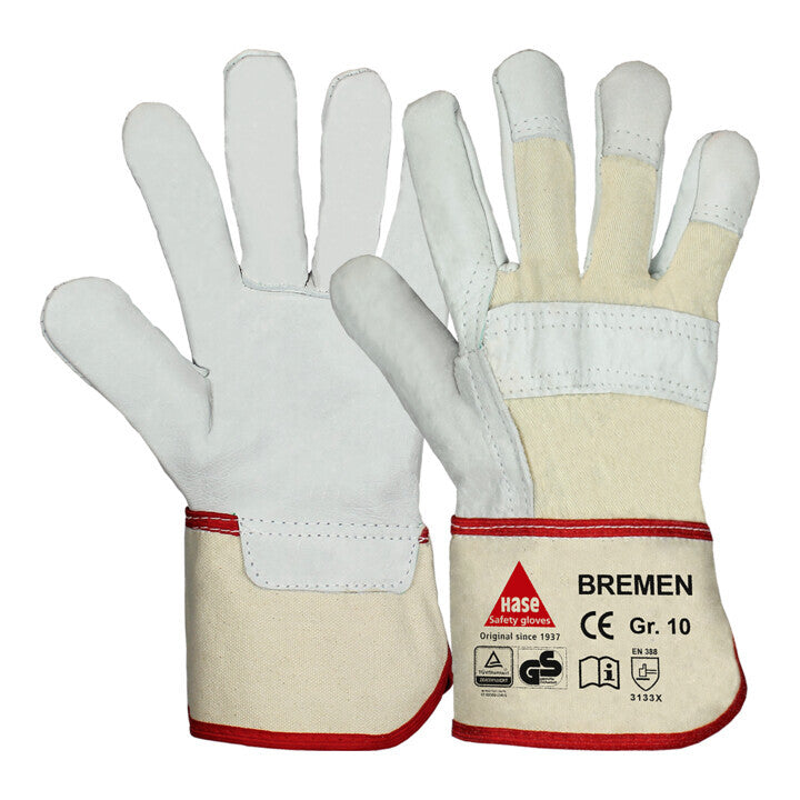 Hase Arbeitshandschuh Schutzhandschuh Rindleder natur Größe 7 Bremen 12 Paar965 - 4018949444447
