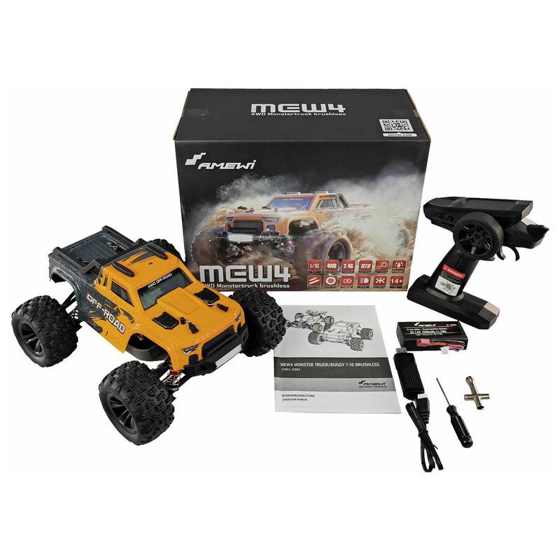 Amewi RC Modellauto MEW4 Monstertruck 1:16 Brushless 4WD 40 km/h RtR orange - 4262408971344