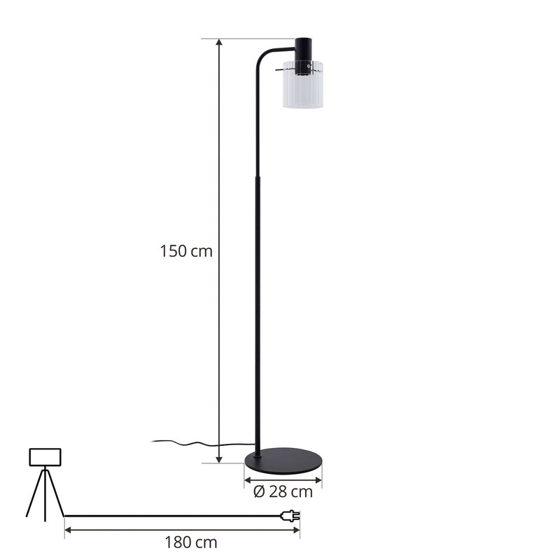 Lucande Stehleuchte Eirian schwarz Lampe Leuchte 150cm E27 Glas elegant modern - 4251911775525