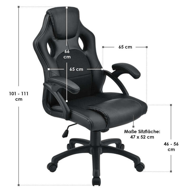 Racing Schreibtischstuhl Montreal ergonomisch drehbar gepolstert schwarz 120kg - 4260304763162