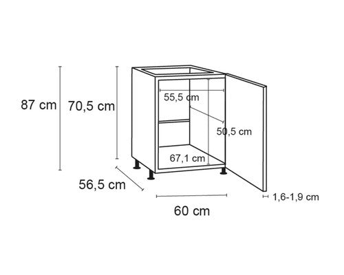 Optifit Spülenschrank Küchenmöbel Bengt932 weiß matt 1 Drehtür 60x58,4x87cm - 4043625236610