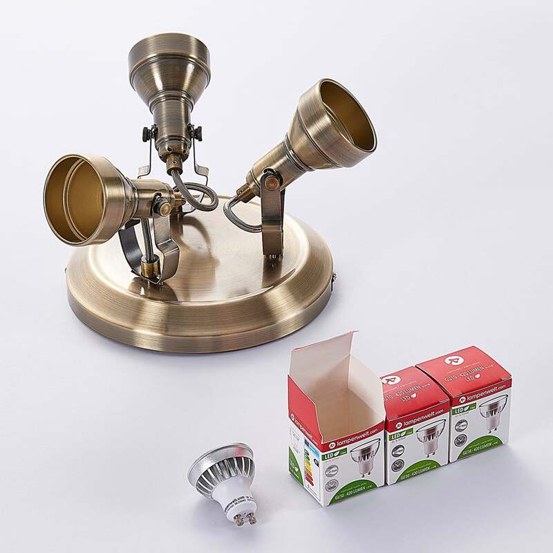 Lindby Deckenlampe Perseas LED Lampe Leuchte dimmbar altmessing Ø22cm 3-flg - 4251096502411