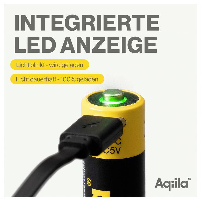 Aqiila AA USB-C Akku Li-Ion 2000 mAh 1,5 V wiederaufladbar Energiequelle 4 Stück - 8716778936367