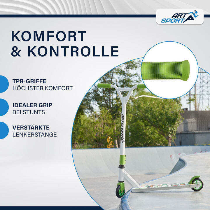 Stunt Scooter Hawaiana Kinder Stunt Roller 360° Lenker 100 mm Rollen weiß bunt - 4260565526377