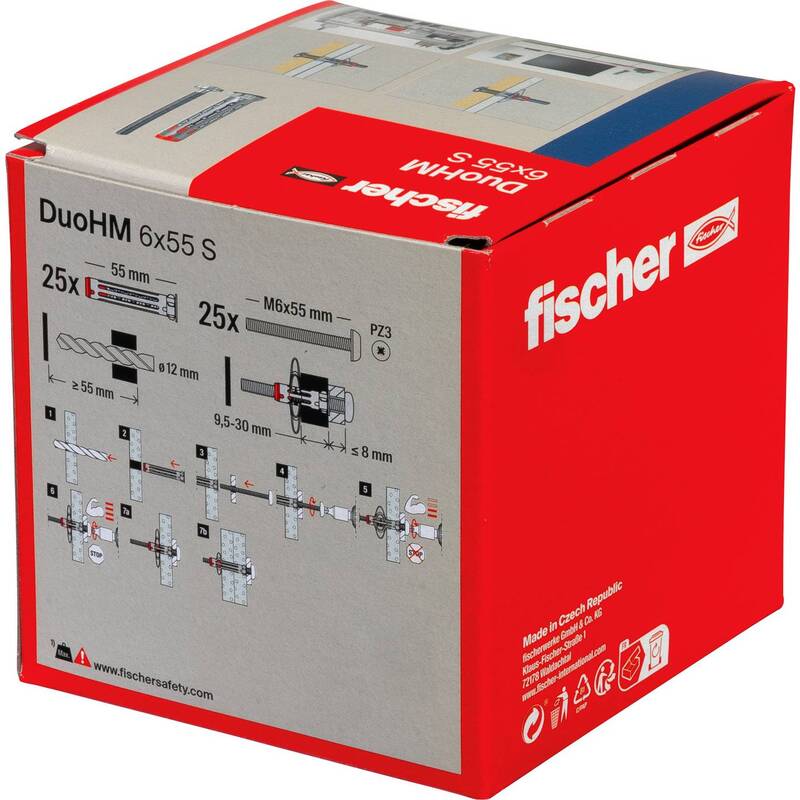 Fischer Hohlraumdübel DuoHM 6x55mm Kunststoffdübel 25 Stück für Gipsbauplatten - 4048962524000