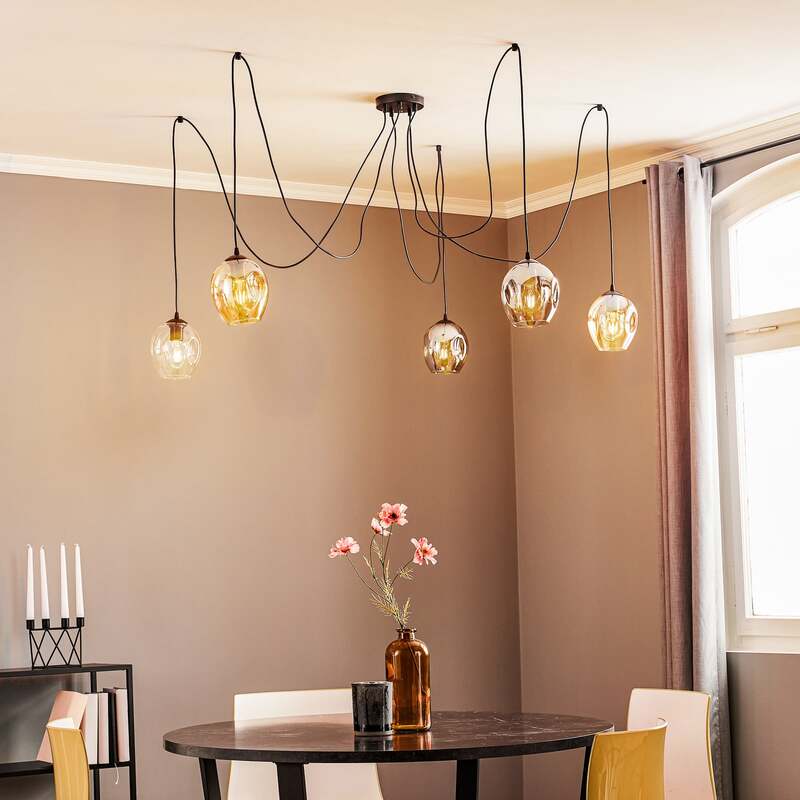 Pendellampe Starla Hängelampe dimmbar 5-flg. Pendelleuchte grafit amber klar - 5901738919297