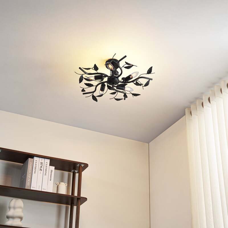 Lindby Deckenlampe Yos LED Lampe 5-flammig dimmbar schwarz-gold Ø58cm 21cm - 4251096547160