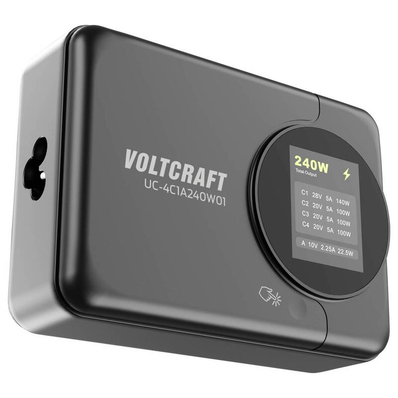 VOLTCRAFT UC-4C1A240W01 USB Ladegerät 240W 4x USB-C 1x USB-A Schwarz GaN - 4064161472294