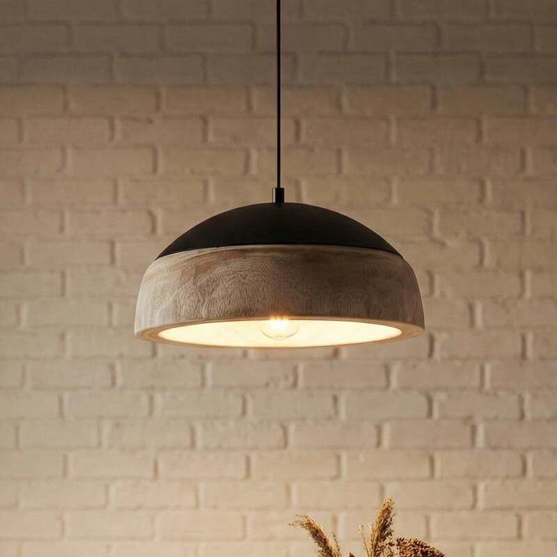 Lucande Hängeleuchte Leivar LED Pendelleuchte dimmbar Holz schwarz Ø35cm 15cm - 4255830906558