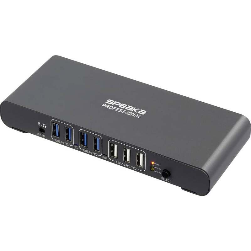SpeaKa Professional KVM Umschalter Switch Rechner PC Grau HDMI USB-A USB-C 2Port - 4064161487694