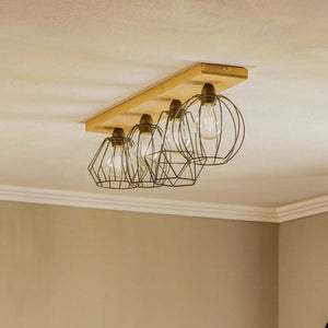 B-Ware Envostar Deckenlampe Various 4-flg LED dimmbar schwarz Holz 75,6x19cm natur
