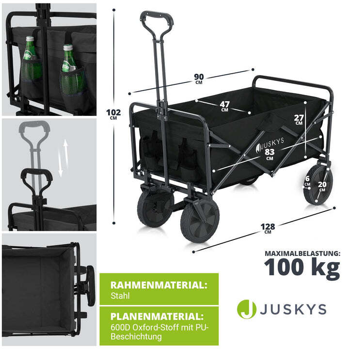 Faltbarer Bollerwagen Transportwagen für Freizeitaktivitäten schwarz 100kg - 4262437185736