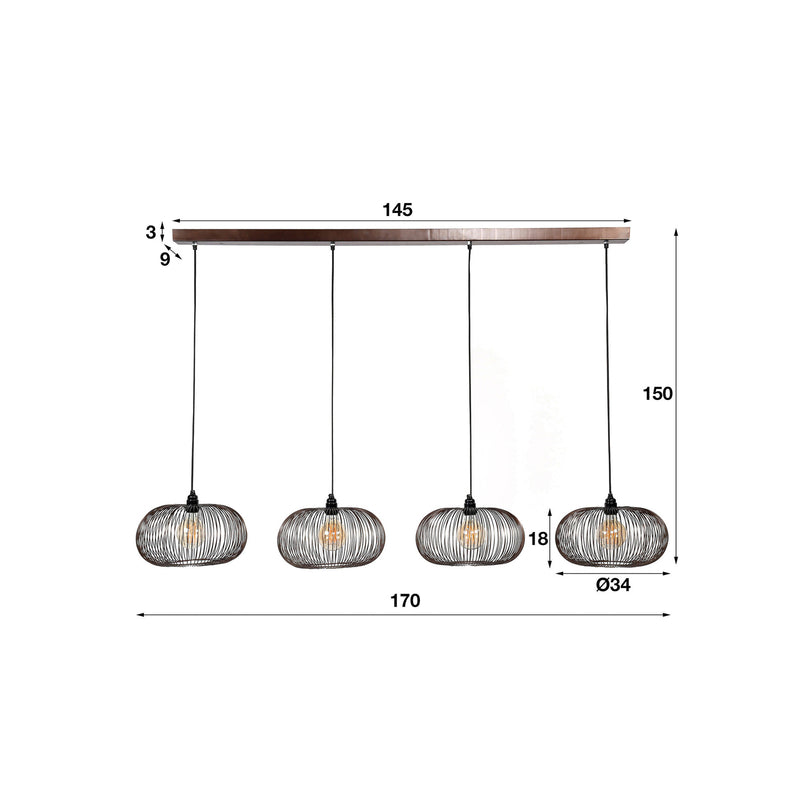 Hängeleuchte Rippberg schwarz vierflammig Deckenlampe Deckenleuchte Lampe S455 - 8713244083792