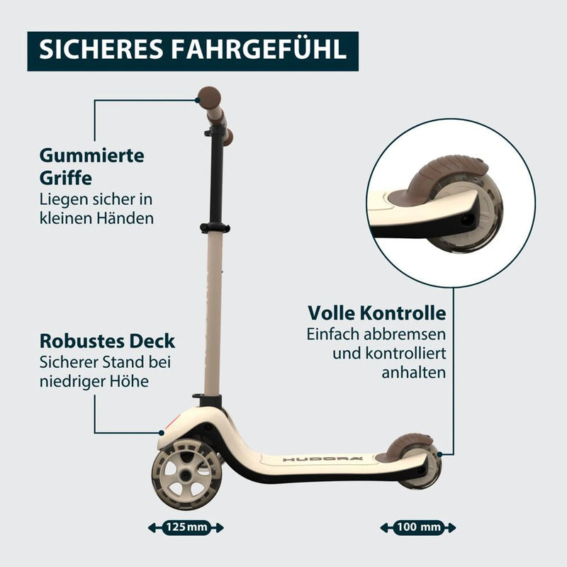 HUDORA Kinderroller Tri-Scooter beige Sportroller für Kinder mit stabilem Design - 4005998110683