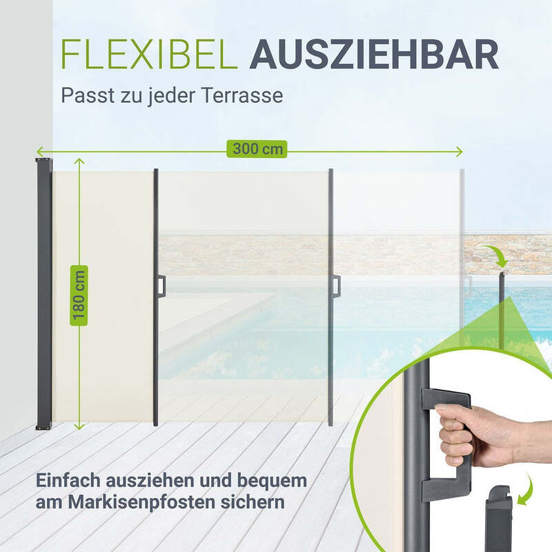 Seitenmarkise Dubai Sichtschutz für Garten Terrasse beige 300x180cm ausziehbar - 4260304762981