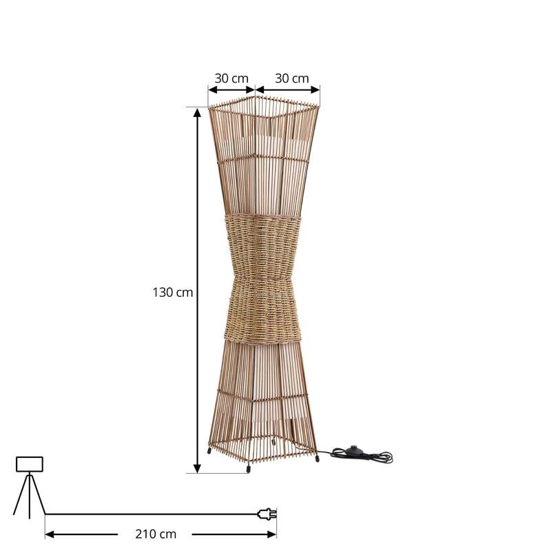 Lindby Stehleuchte Jacinto Bambus Hanf 130 cm 2x15W E27 Holzfarbe - 4251911792928